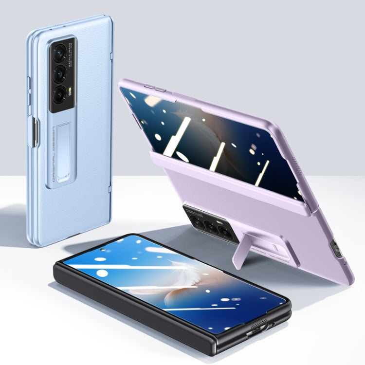 For Honor Magic Vs2 Pioneer Skin-Feel Case-film with integral hinge design, showcasing leather texture and precise openings for buttons.